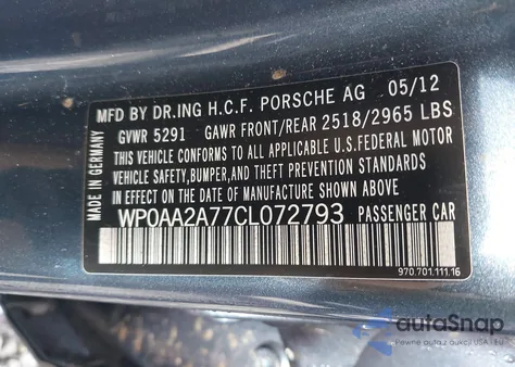 2012 Porsche Panamera 2 z USA, uszkodzony, nr VIN WP0AA2A77CL072793